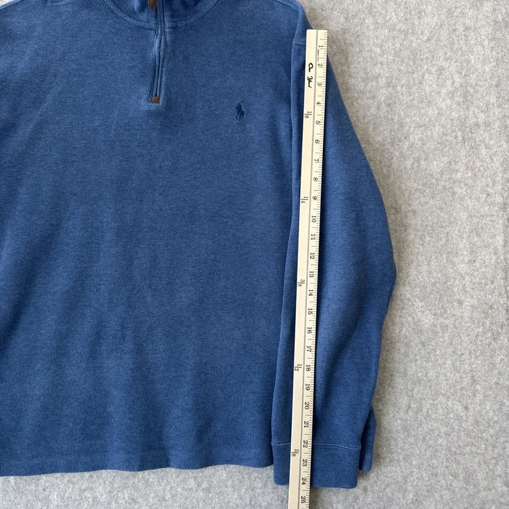 Polo Ralph Lauren Quarter Zip Sweater Mens Large Blue Knit Cotton Pony Pullover